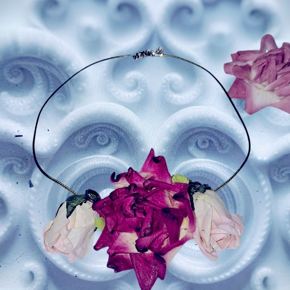 Hand Crafted Pink and Cream Floral Wire Choker